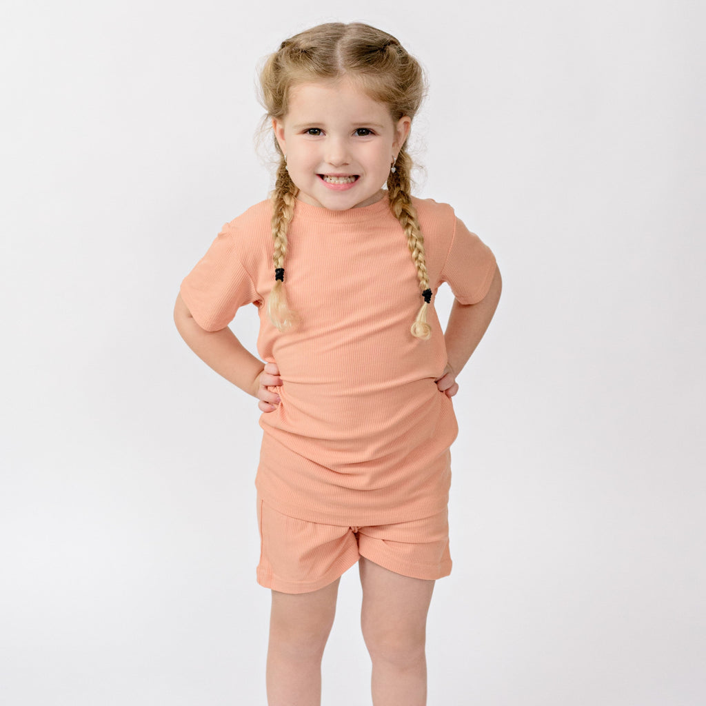 Coral Small Ribbed Shorts Two-Piece Set