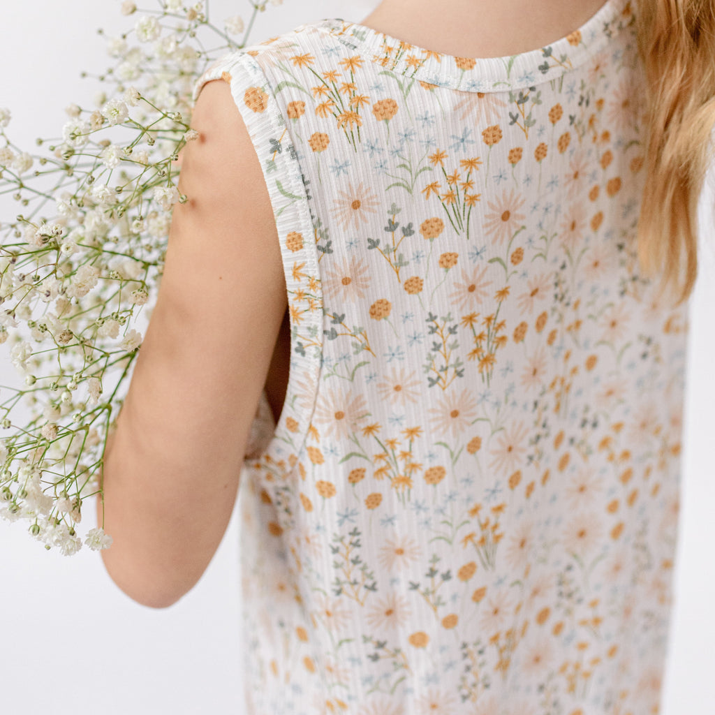 Whimsical Floral Small Ribbed Harem Romper