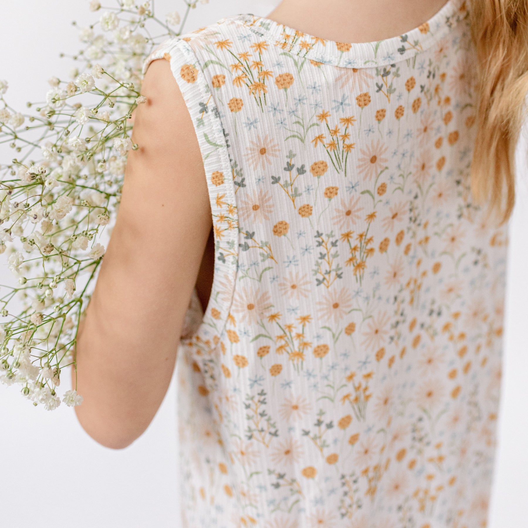 Whimsical Floral Small Ribbed Harem Romper