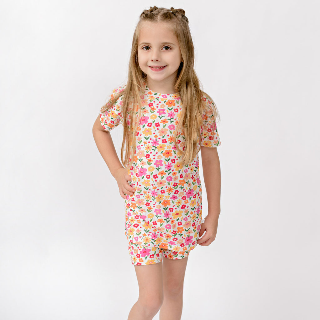 Summer Blooms Small Ribbed Shorts Two-Piece Set