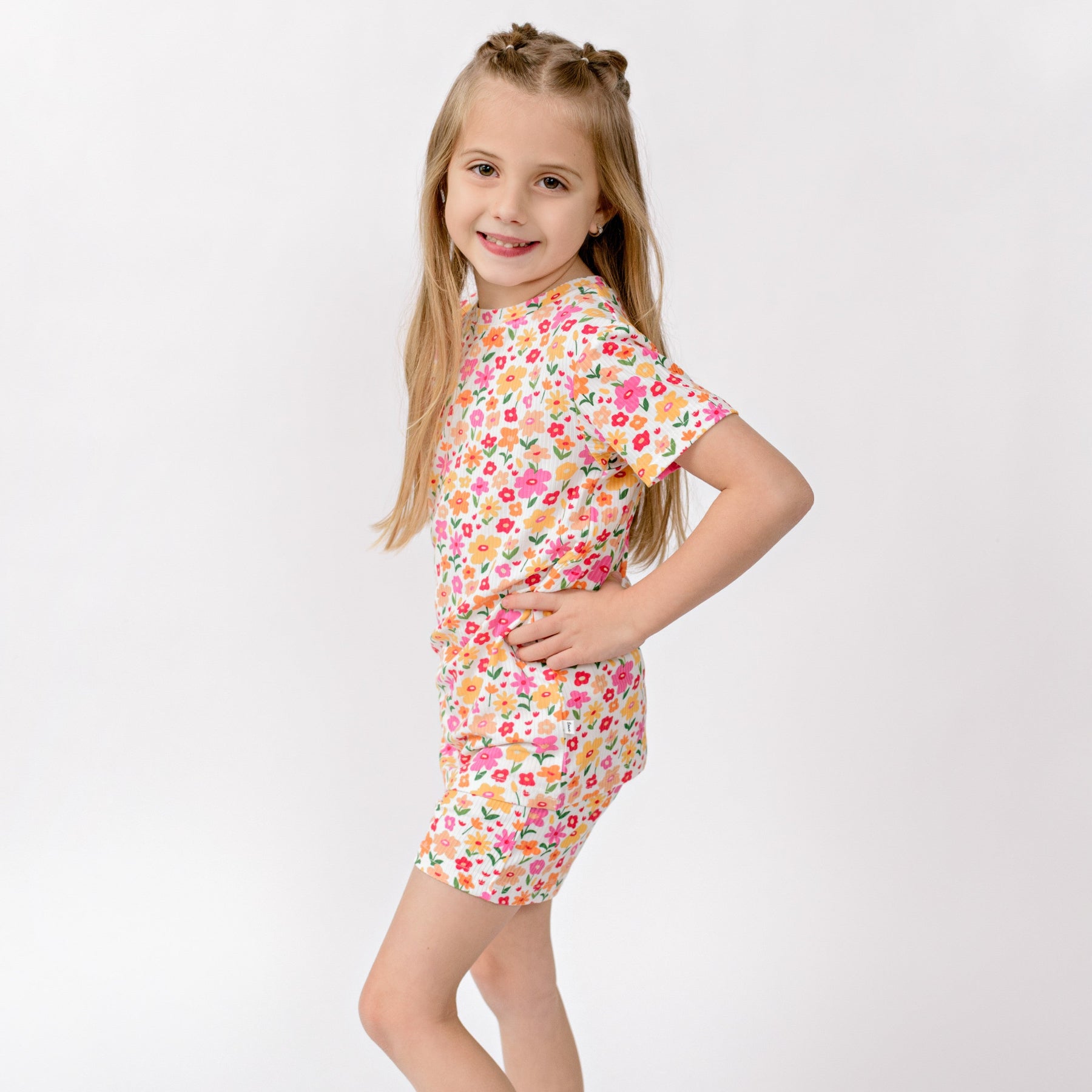 Summer Blooms Small Ribbed Shorts Two-Piece Set