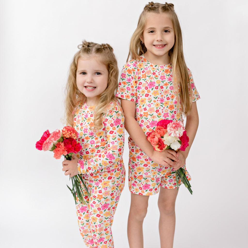 Summer Blooms Small Ribbed Shorts Two-Piece Set