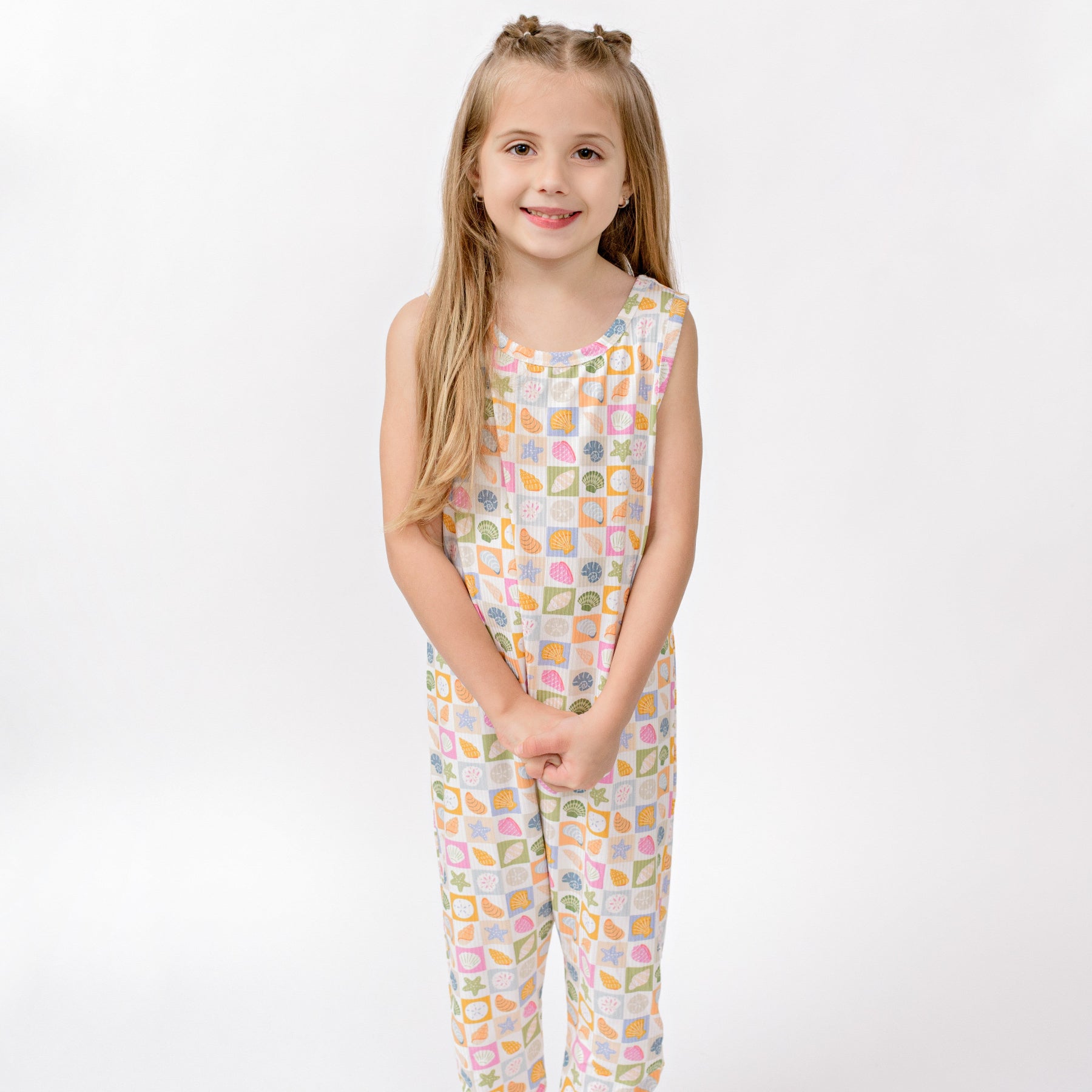 Checkered Seashells Small Ribbed Harem Romper