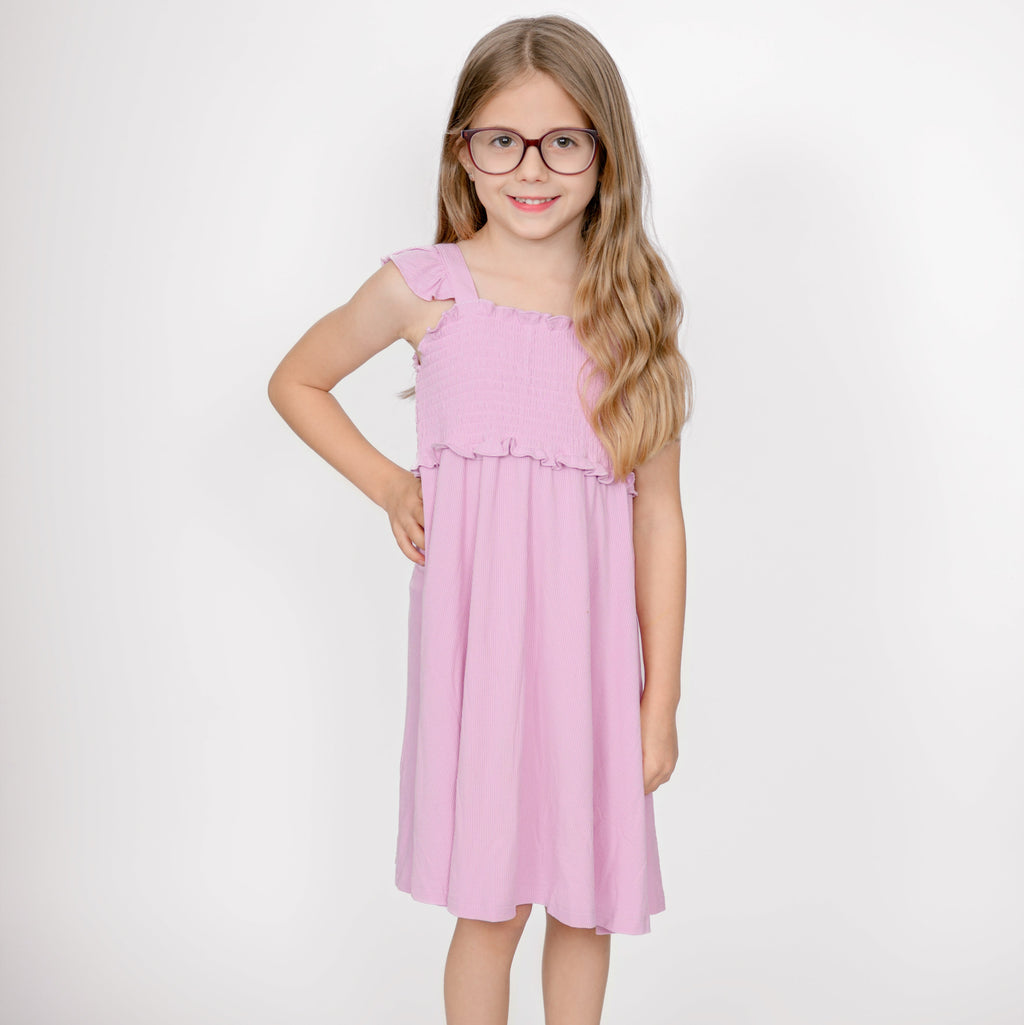 Lilac Mist Small Ribbed Flutter Sleeve Dress