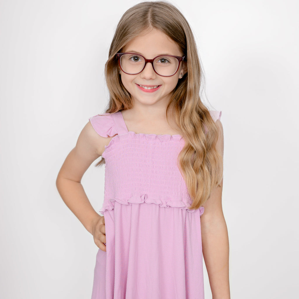 Lilac Mist Small Ribbed Flutter Sleeve Dress