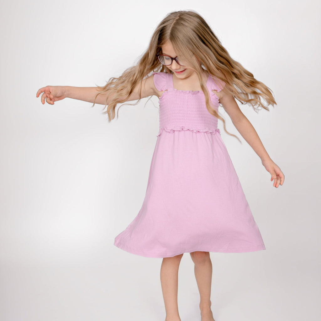 Lilac Mist Small Ribbed Flutter Sleeve Dress