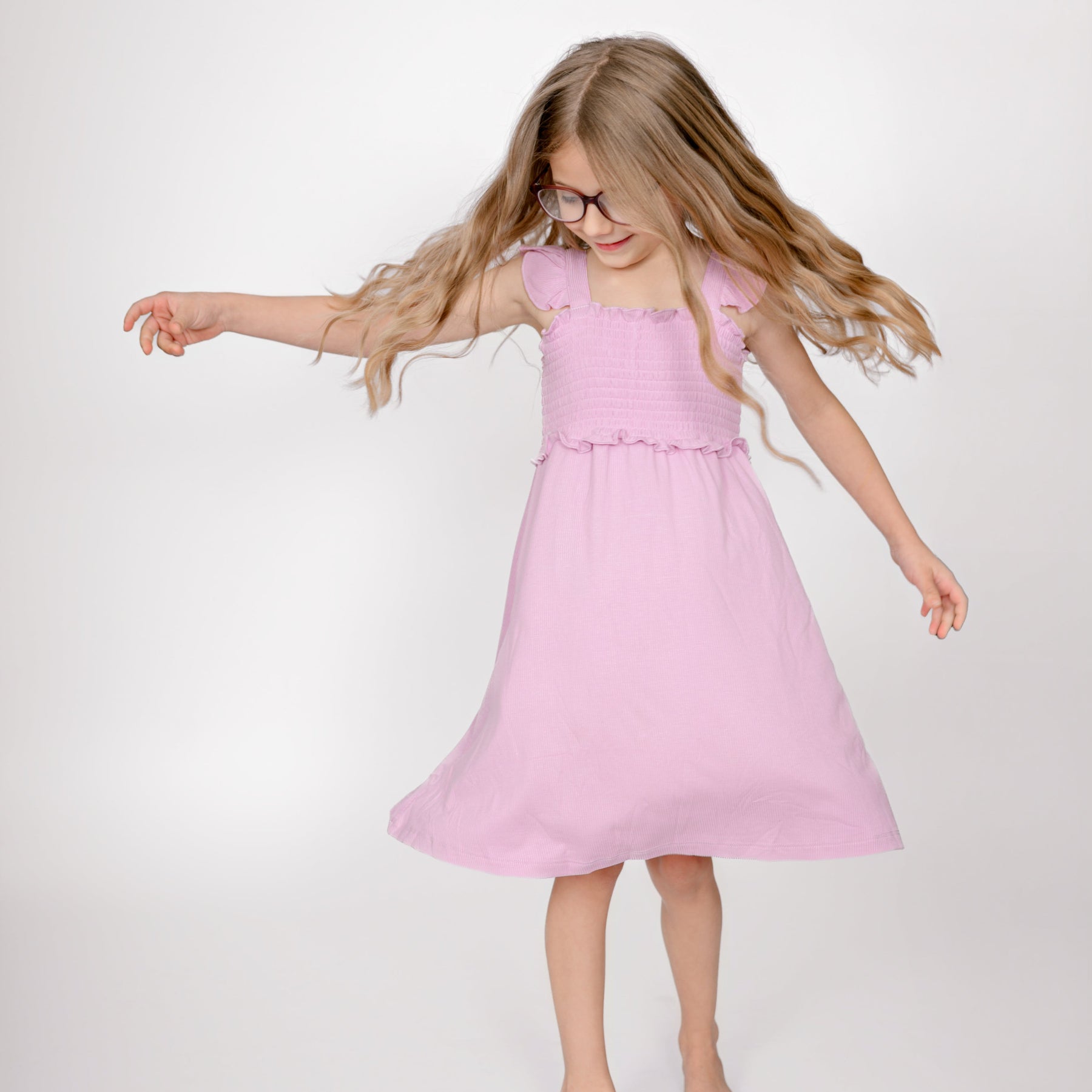 Lilac Mist Small Ribbed Flutter Sleeve Dress