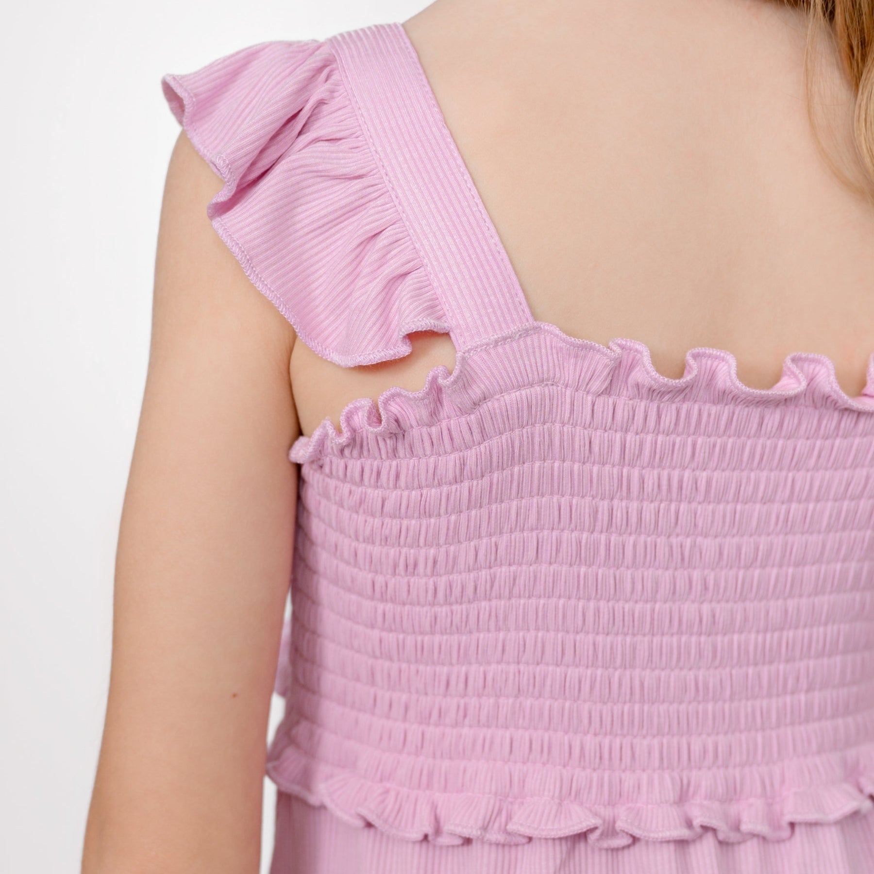 Lilac Mist Small Ribbed Flutter Sleeve Dress