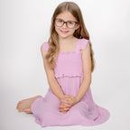 Lilac Mist Small Ribbed Flutter Sleeve Dress