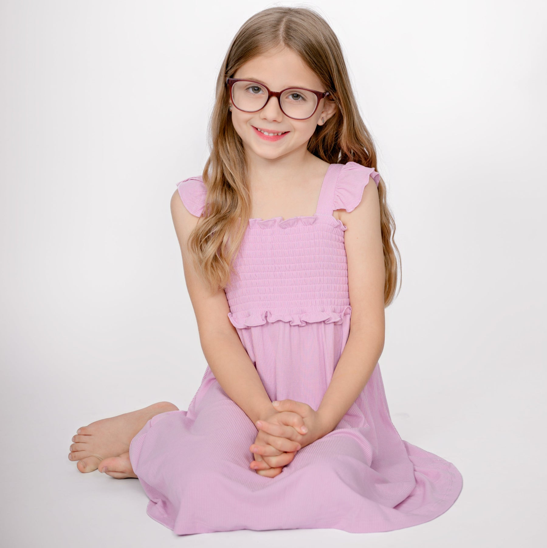 Lilac Mist Small Ribbed Flutter Sleeve Dress