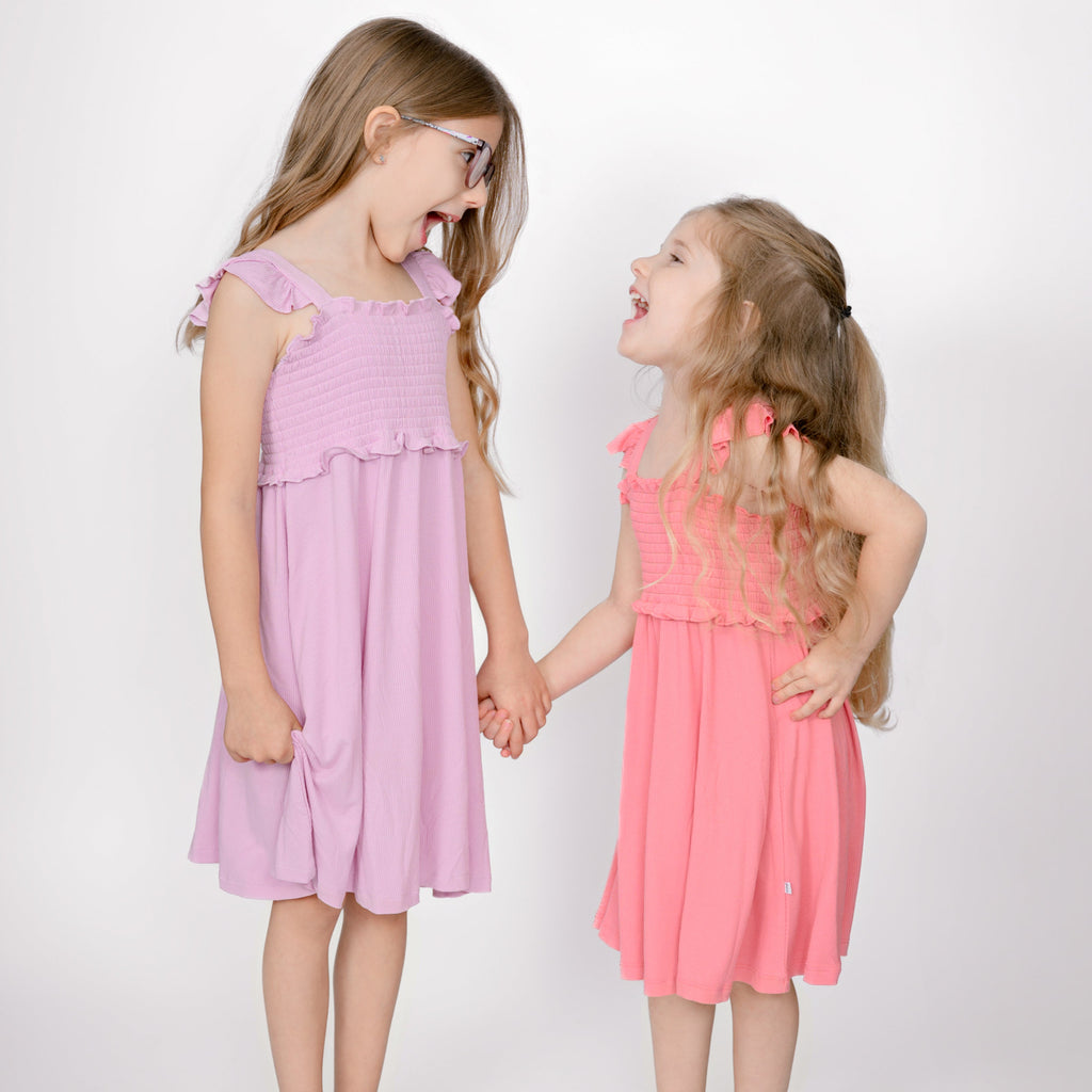 Lilac Mist Small Ribbed Flutter Sleeve Dress