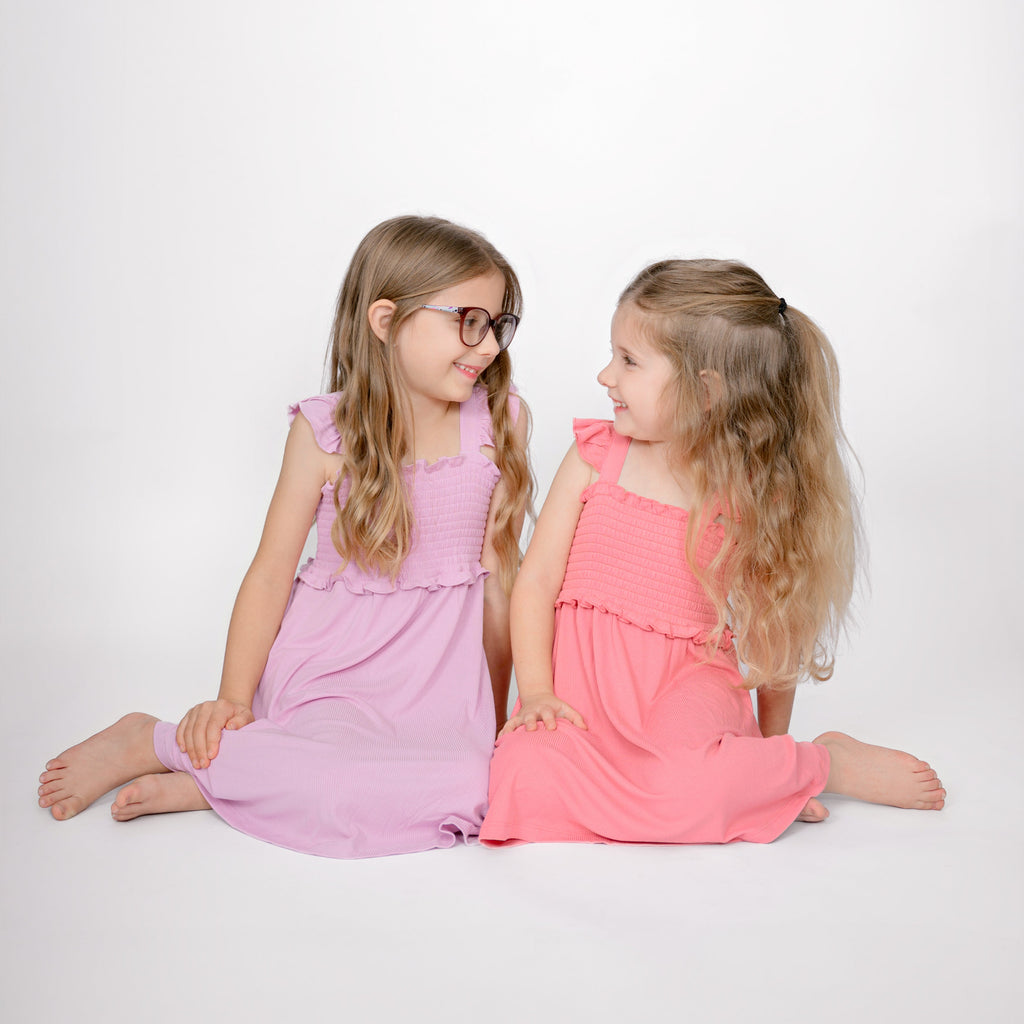 Lilac Mist Small Ribbed Flutter Sleeve Dress