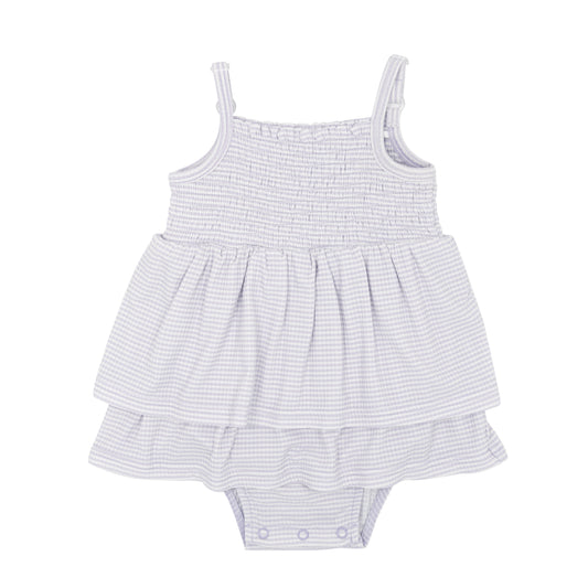 Lavender Small Stripe Ribbed Ruffle Romper