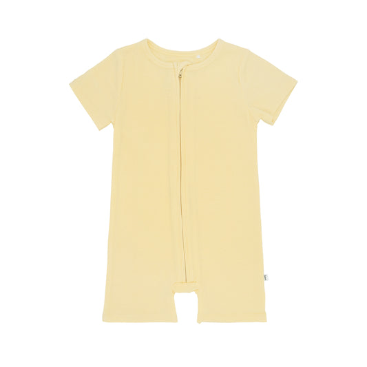 Lemon Yellow Small Ribbed Summer Zip Romper