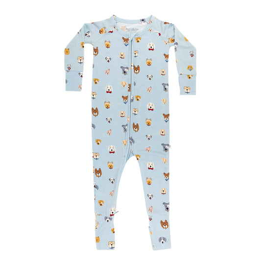 Dogs Light Blue Zip Romper