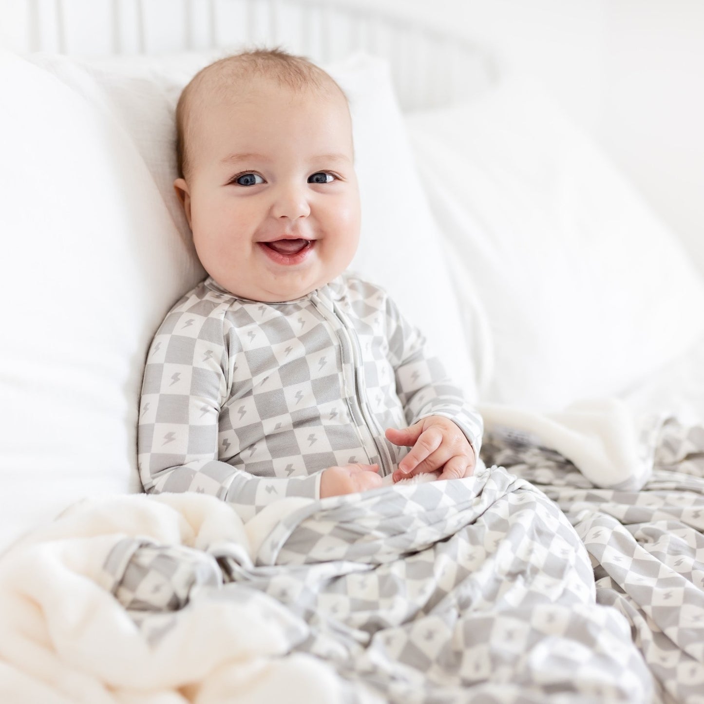 Checkered Lightning Bolt Zip Romper