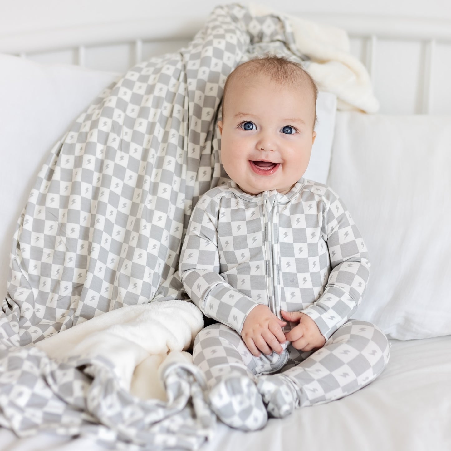 Checkered Lightning Bolt Zip Romper