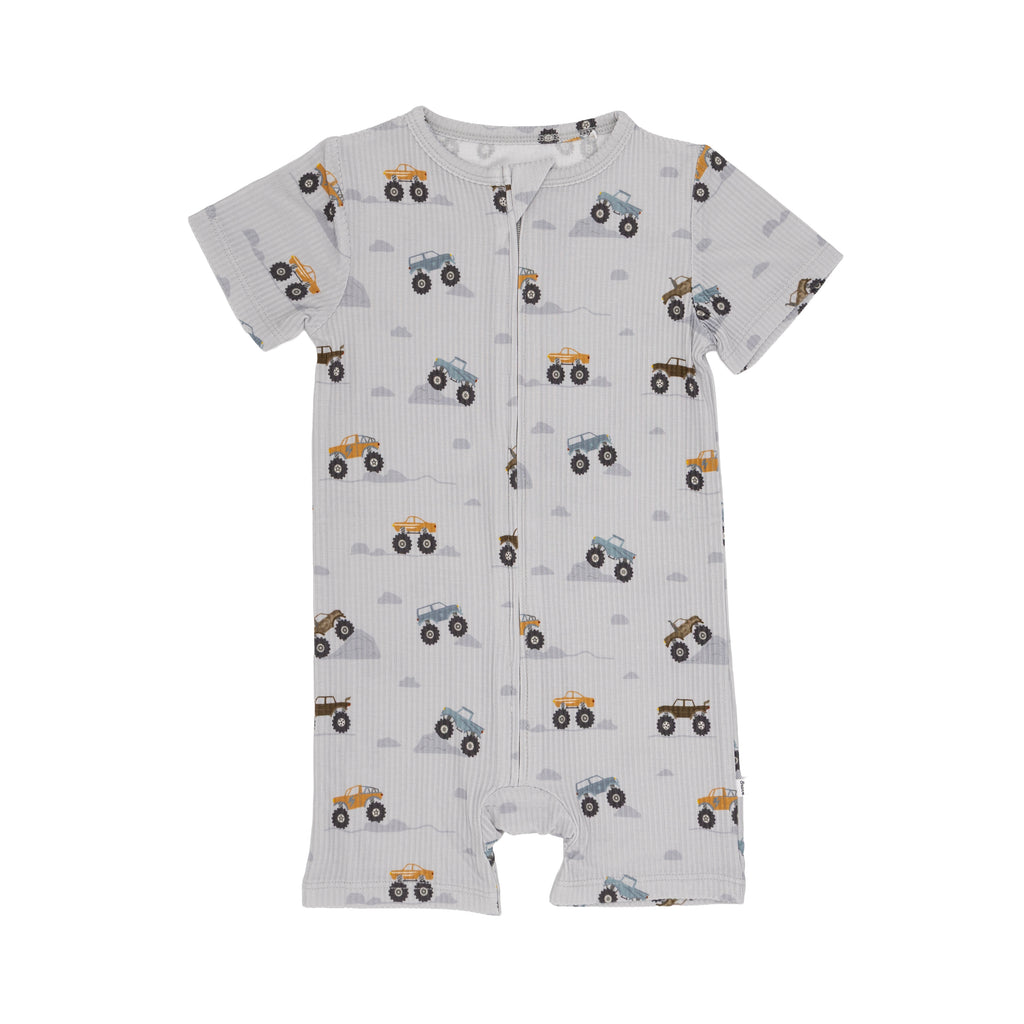 Monster Trucks Small Ribbed Summer Zip Romper