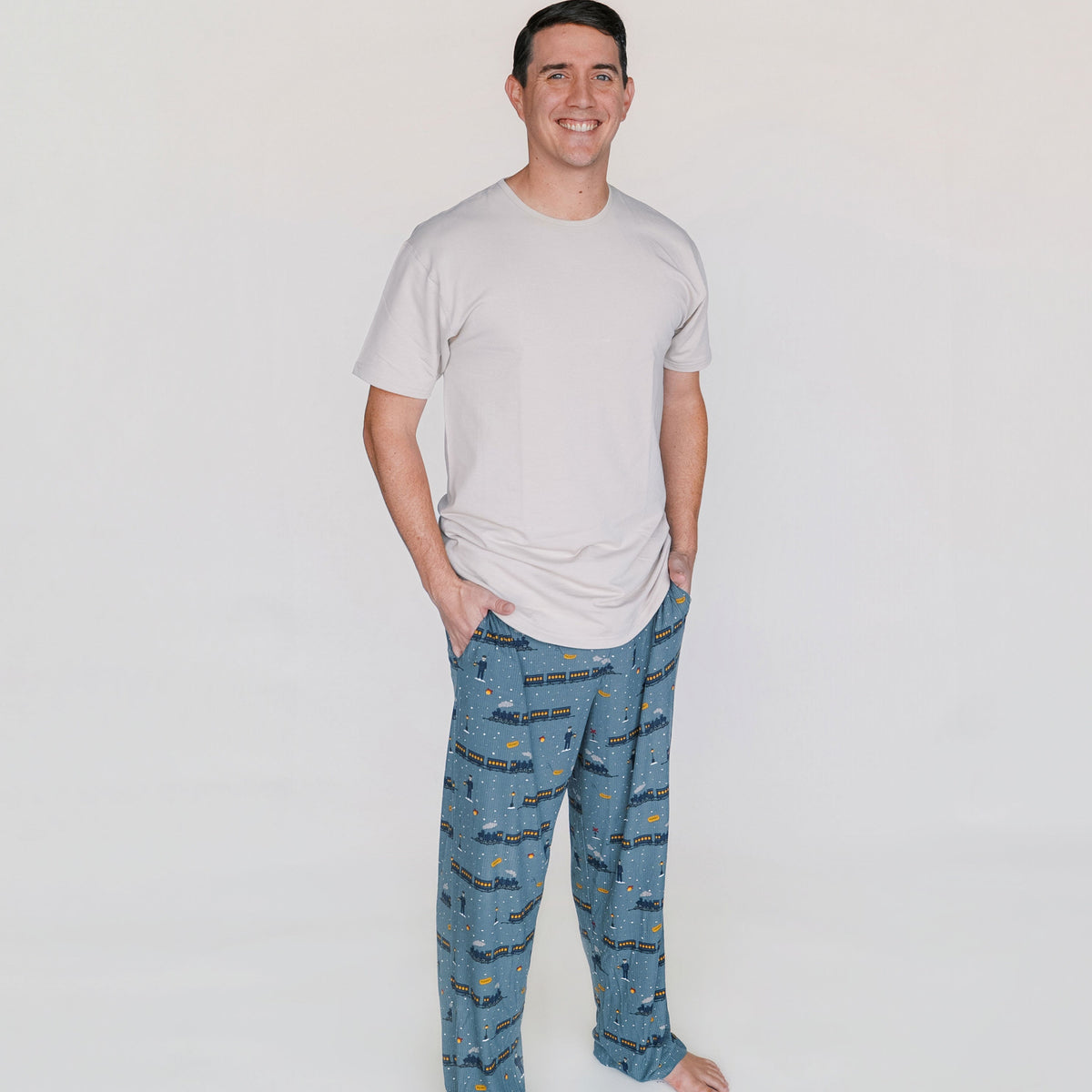 Christmas Trains Small Ribbed Men's Pants
