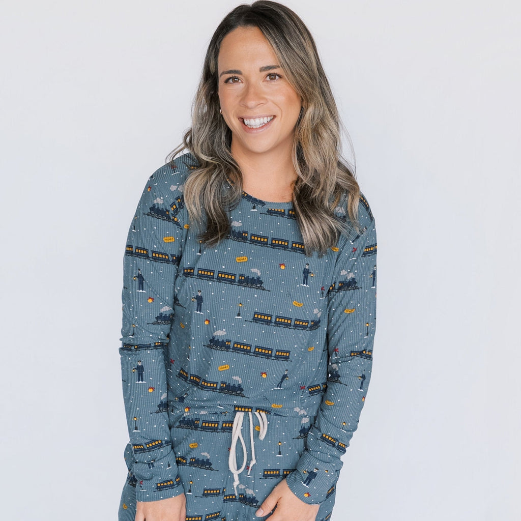Christmas Trains Small Ribbed Women's Long Sleeve Top