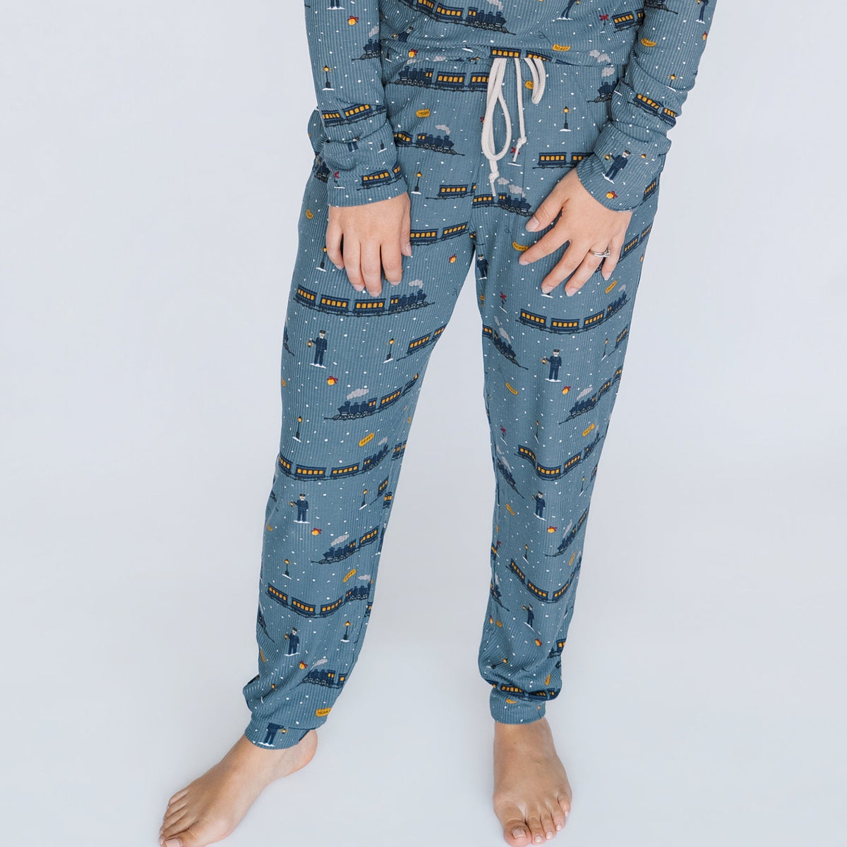 Christmas Trains Small Ribbed Women's Pants