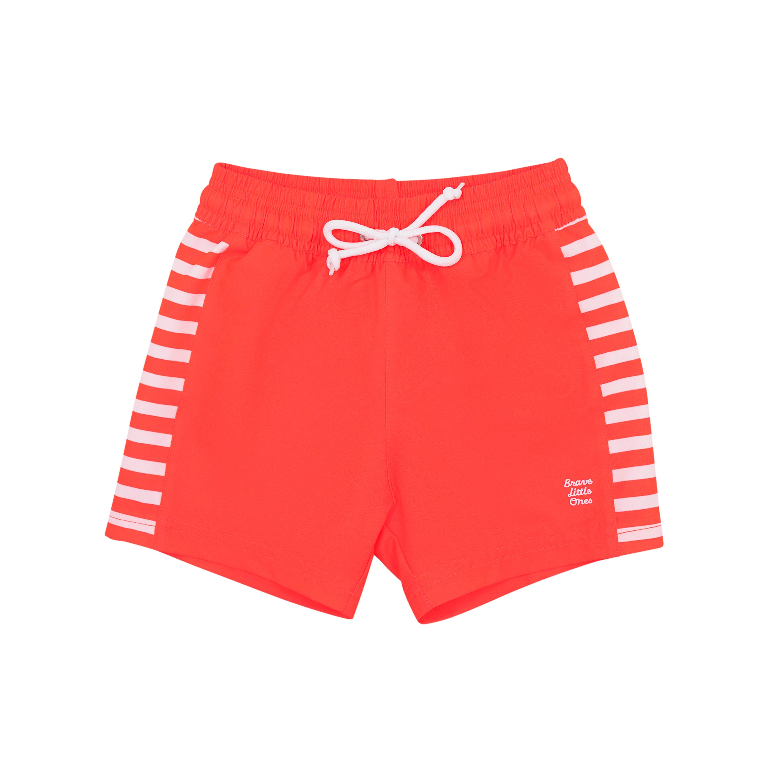 Neon Coral Stripe Swim Trunks