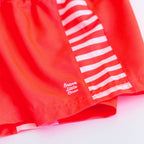 Neon Coral Stripe Swim Trunks