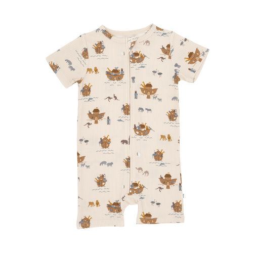 Noah's Ark Small Ribbed Summer Zip Romper
