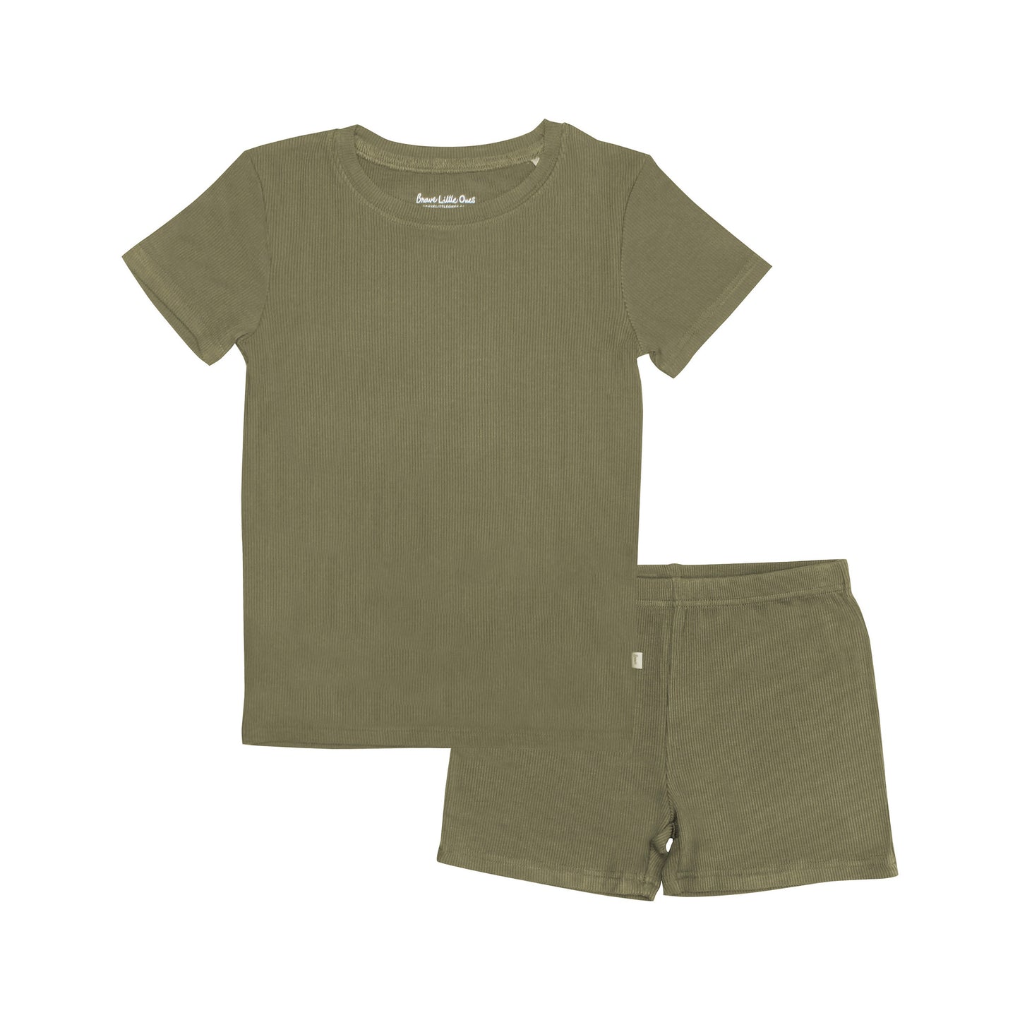 Olive Small Ribbed Shorts Two-Piece Set