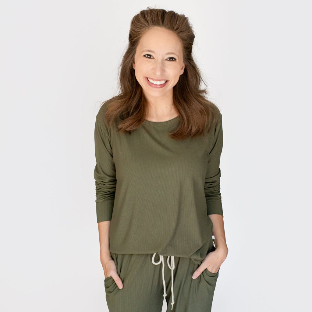 Olive Small Ribbed Women's Matching Set