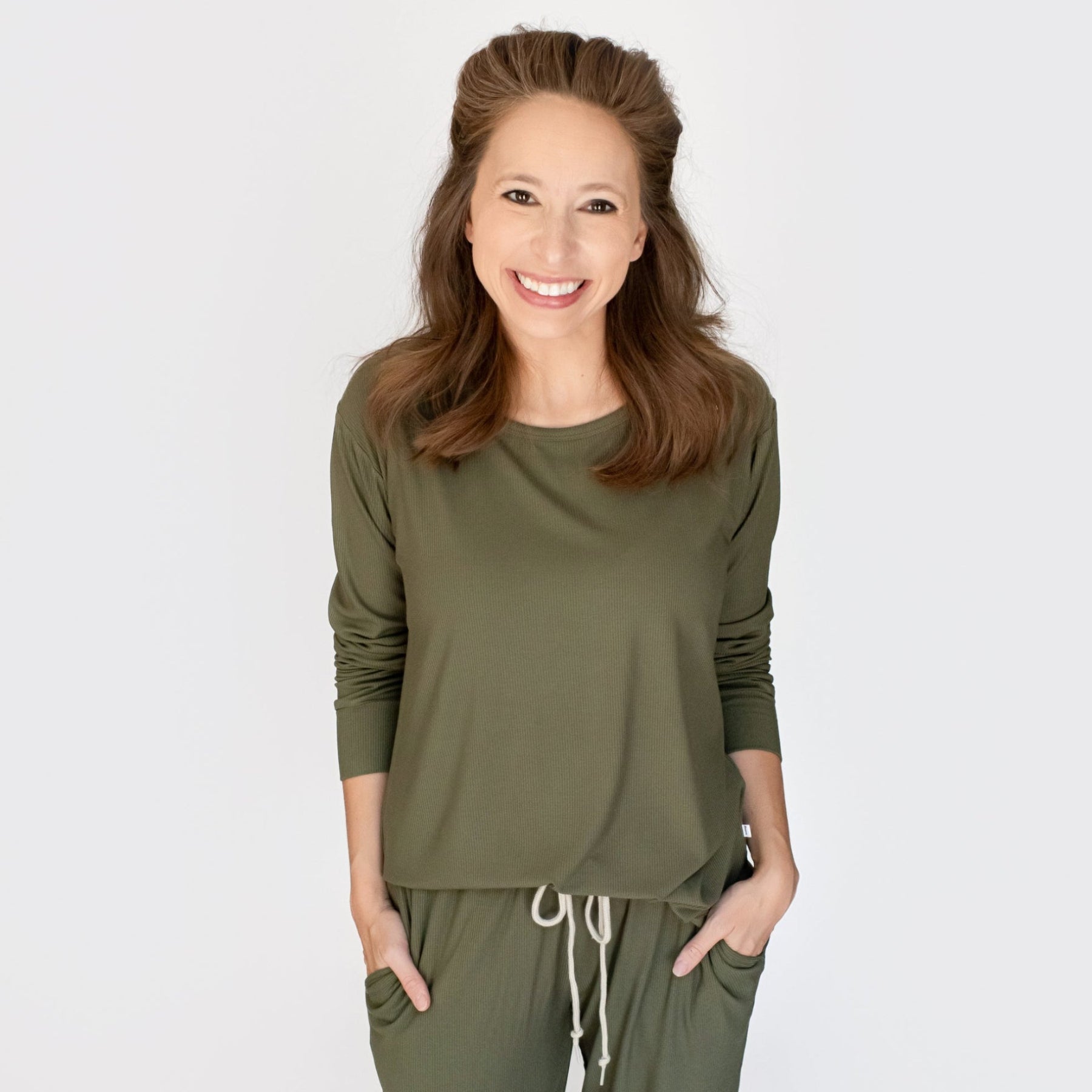 Olive Small Ribbed Women's Matching Set