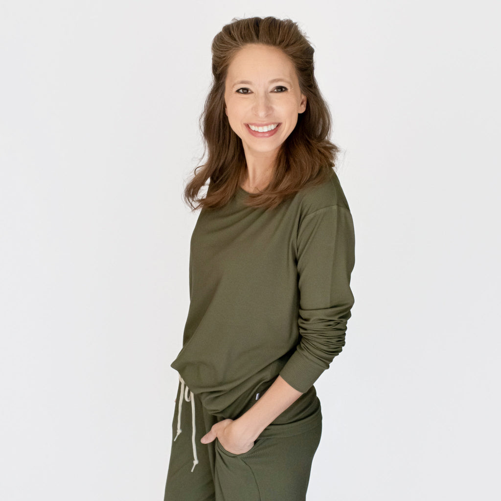 Olive Small Ribbed Women's Matching Set