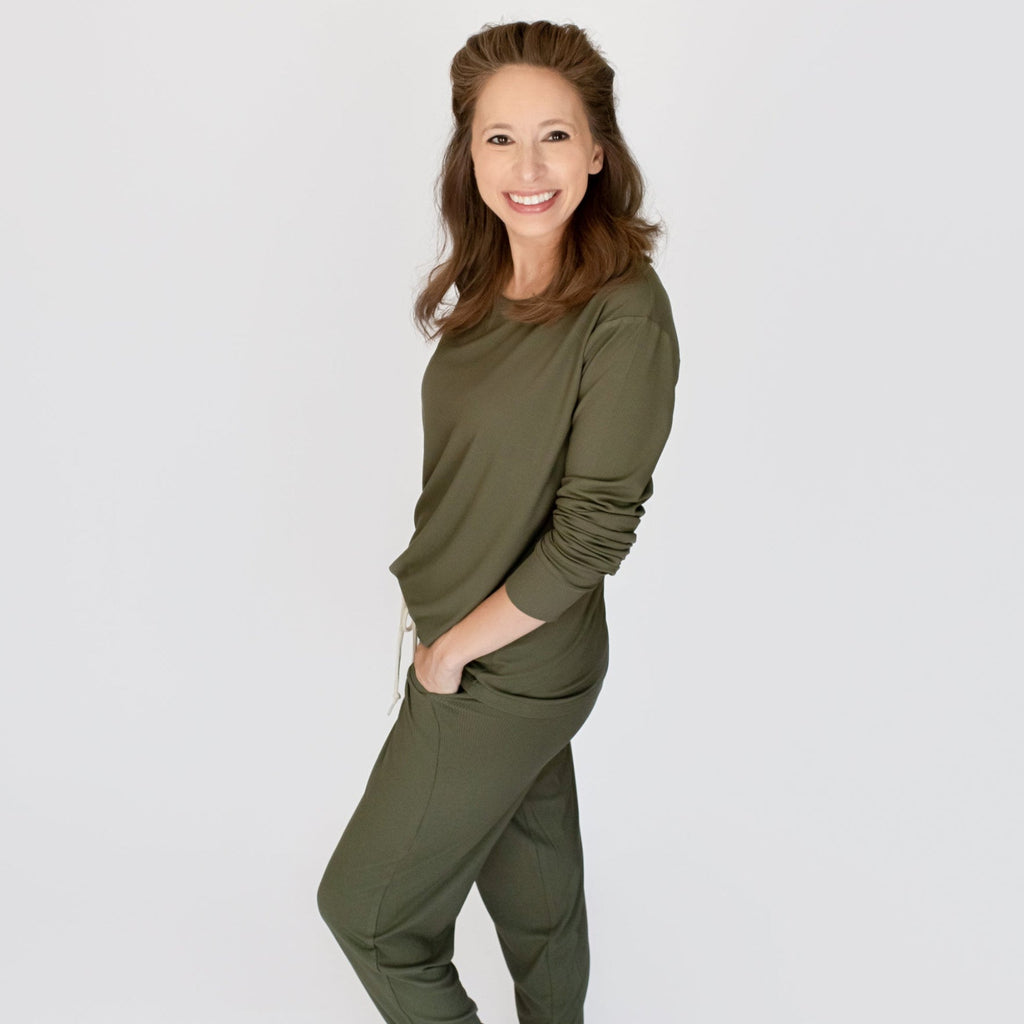 Olive Small Ribbed Women's Matching Set