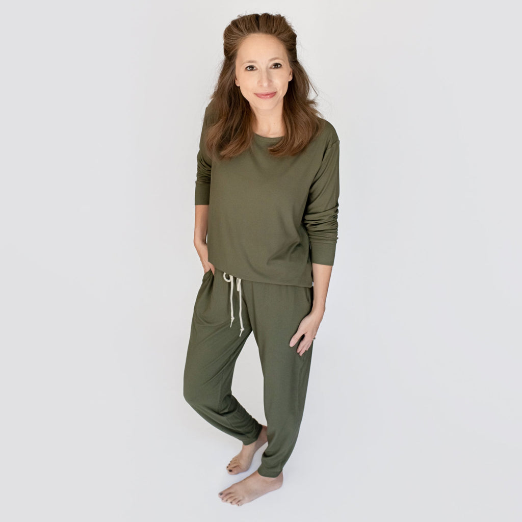 Olive Small Ribbed Women's Matching Set