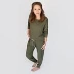 Olive Small Ribbed Women's Matching Set