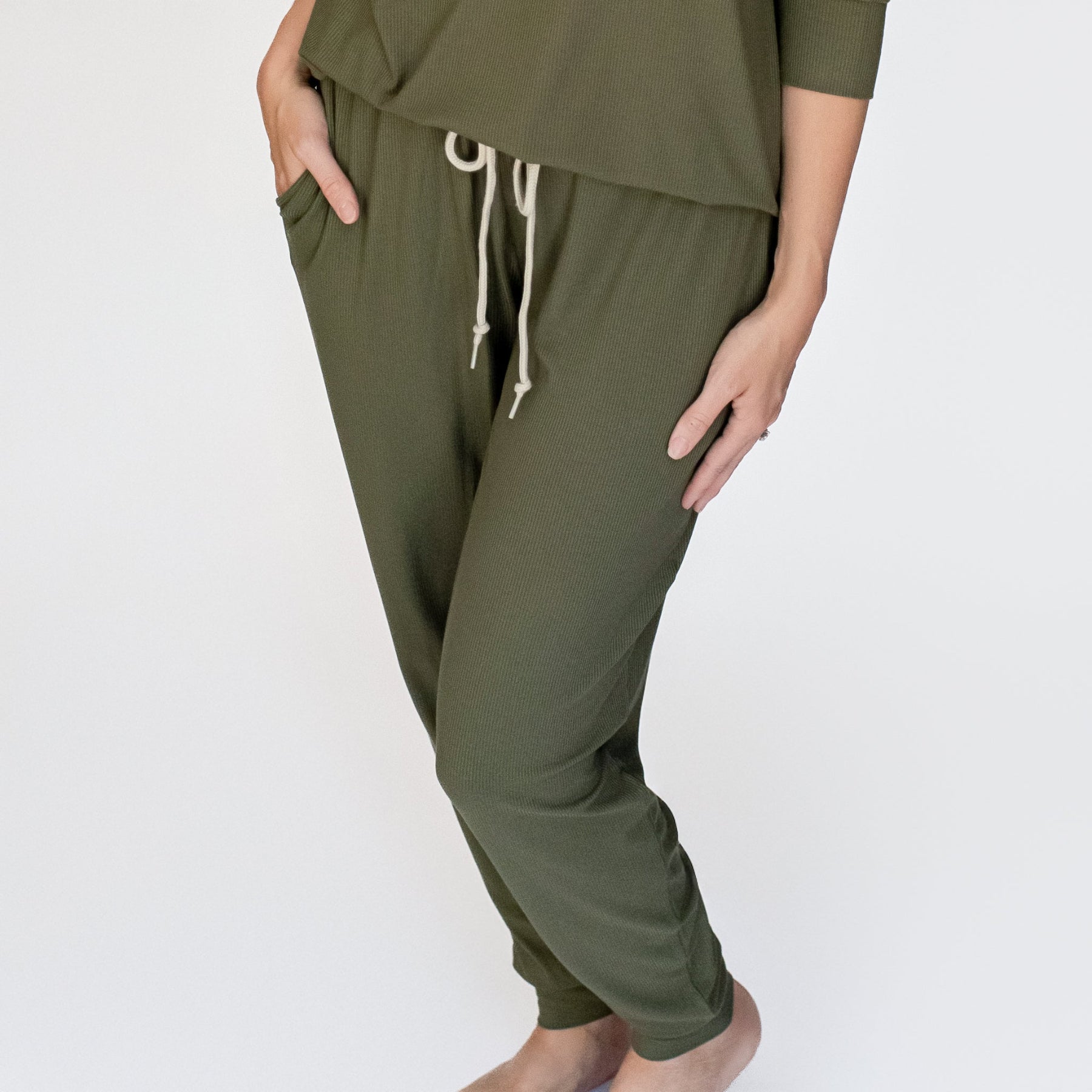 Olive Small Ribbed Women's Matching Set