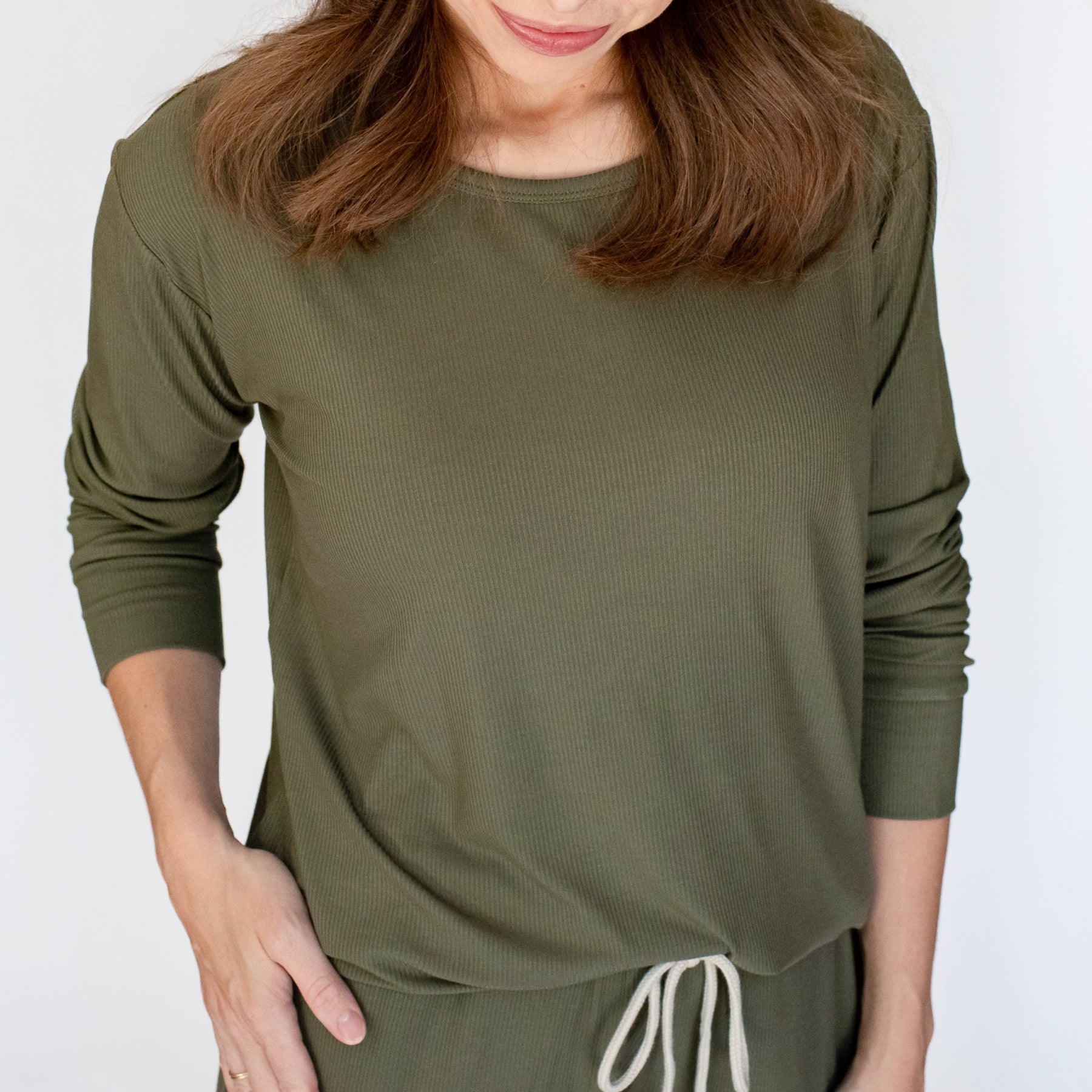 Olive Small Ribbed Women's Matching Set