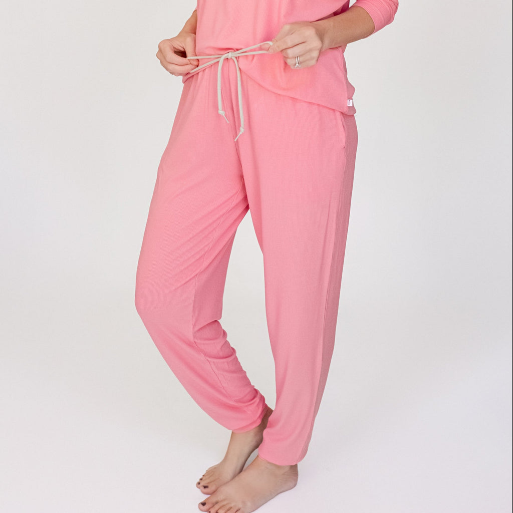 Peony Pink Small Ribbed Women's Matching Set