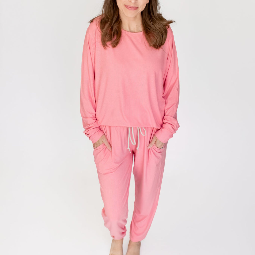 Peony Pink Small Ribbed Women's Matching Set