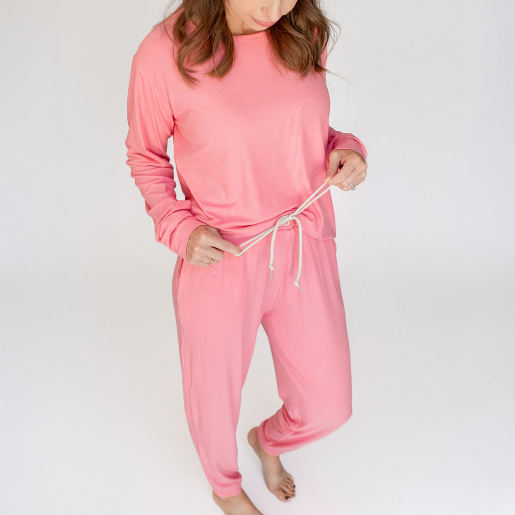Peony Pink Small Ribbed Women's Matching Set