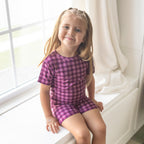 Plum Gingham Small Ribbed Shorts Two-Piece Set