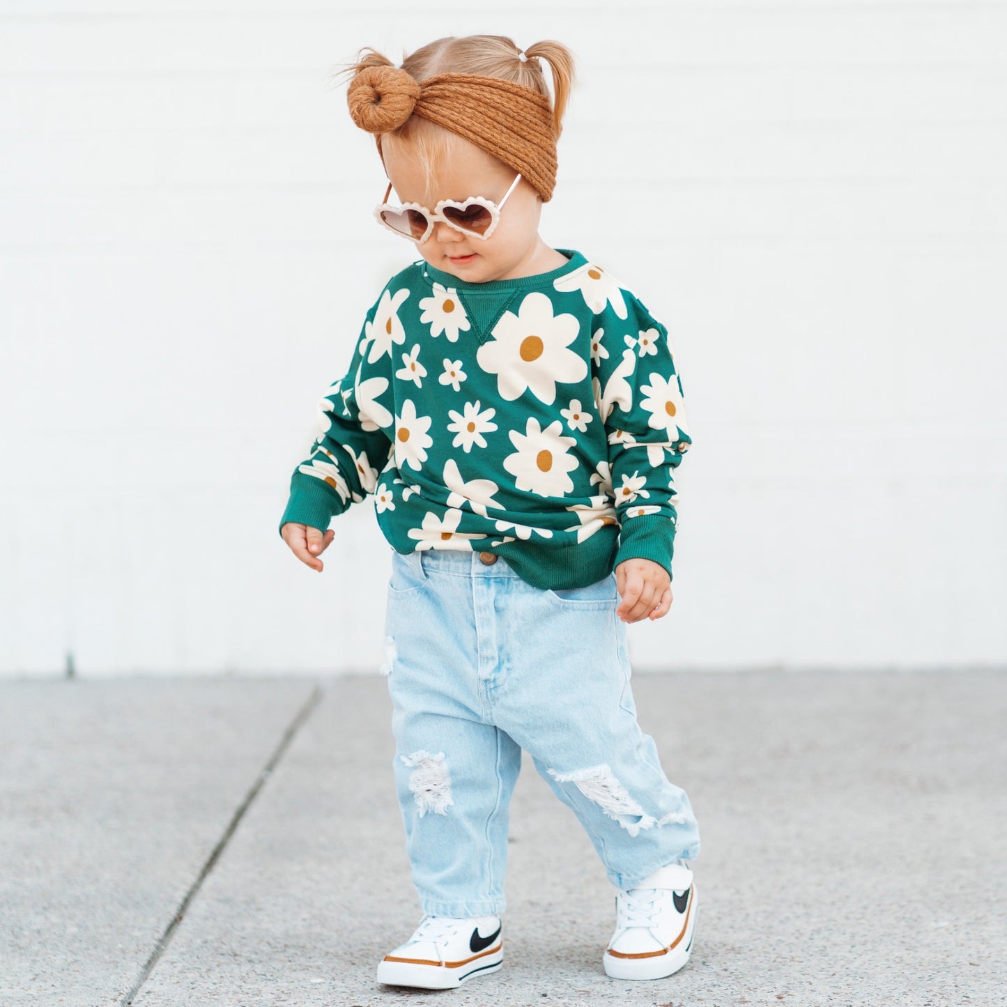Green Floral French Terry Pullover
