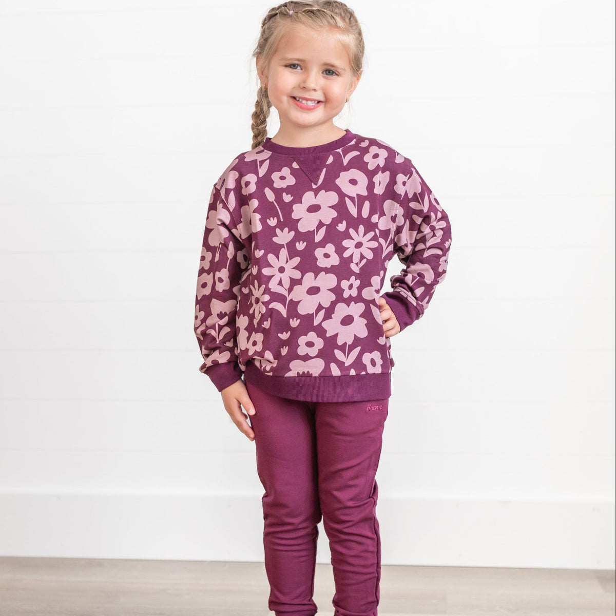 Deep Plum Floral Bamboo French Terry Pullover & Jogger Set