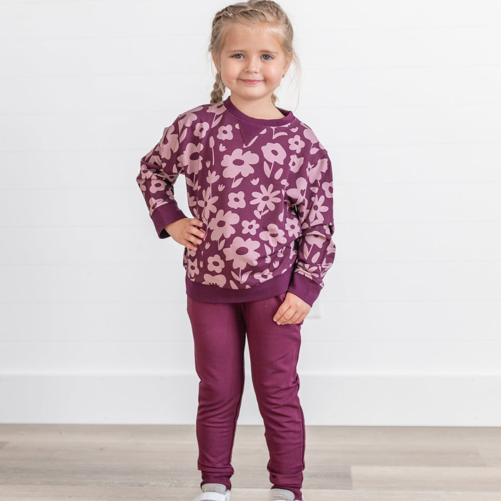 Deep Plum Floral Bamboo French Terry Pullover & Jogger Set