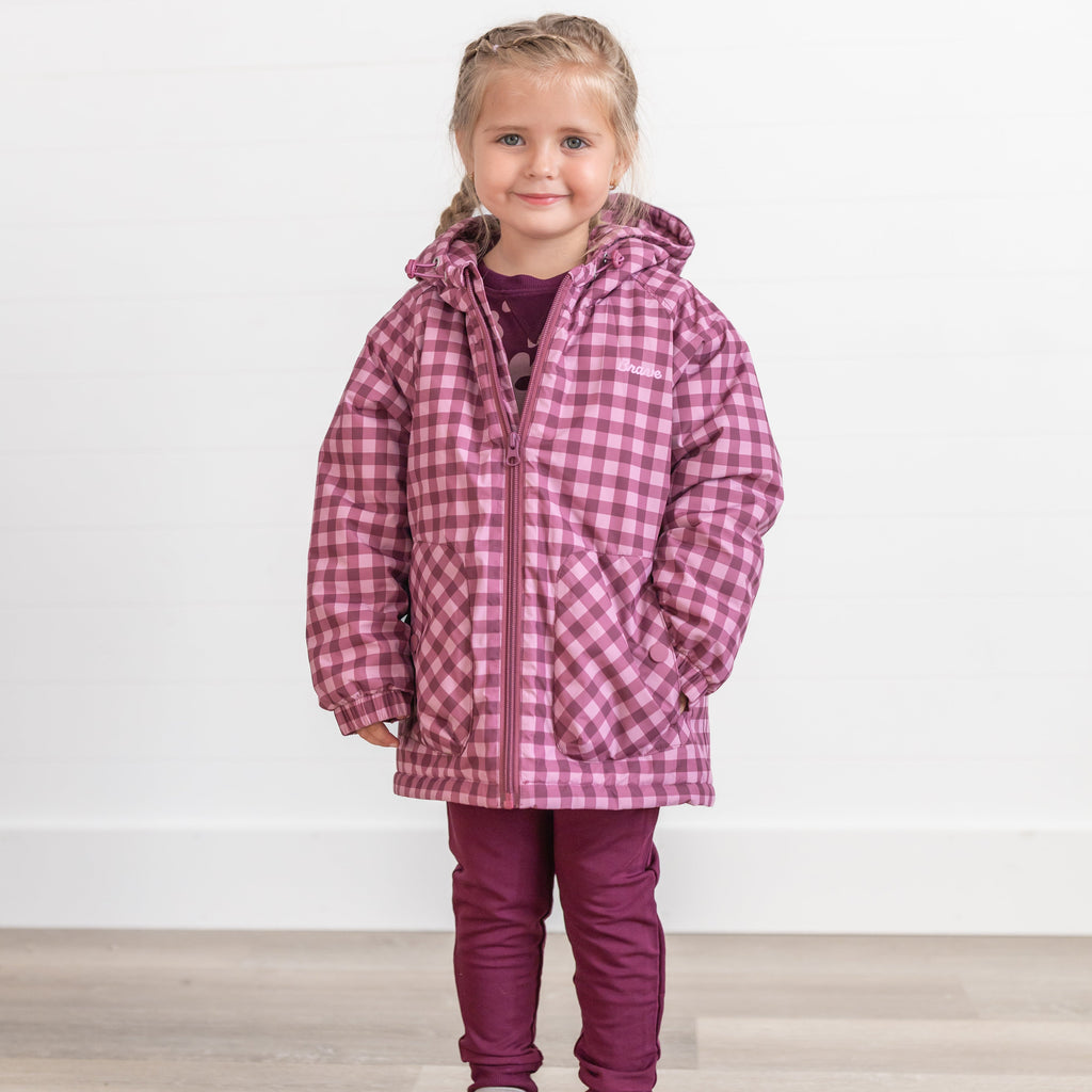 Deep Plum Gingham Puffer Jacket