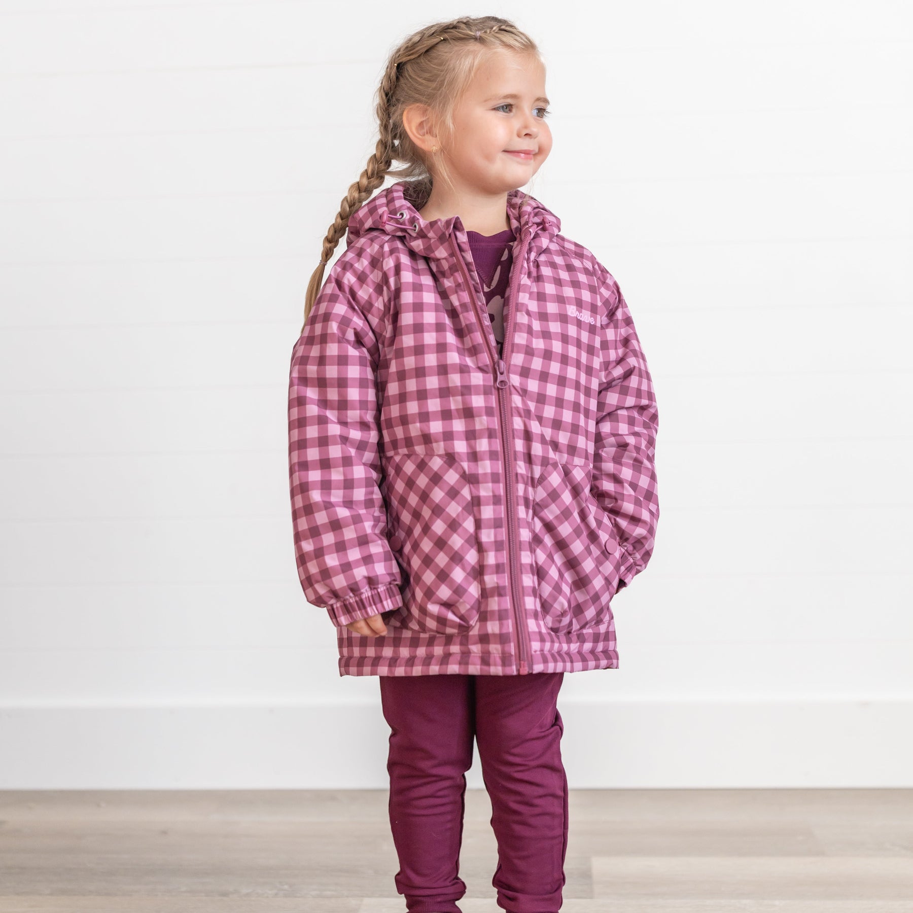 Deep Plum Gingham Puffer Jacket