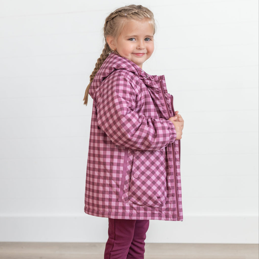 Deep Plum Gingham Puffer Jacket