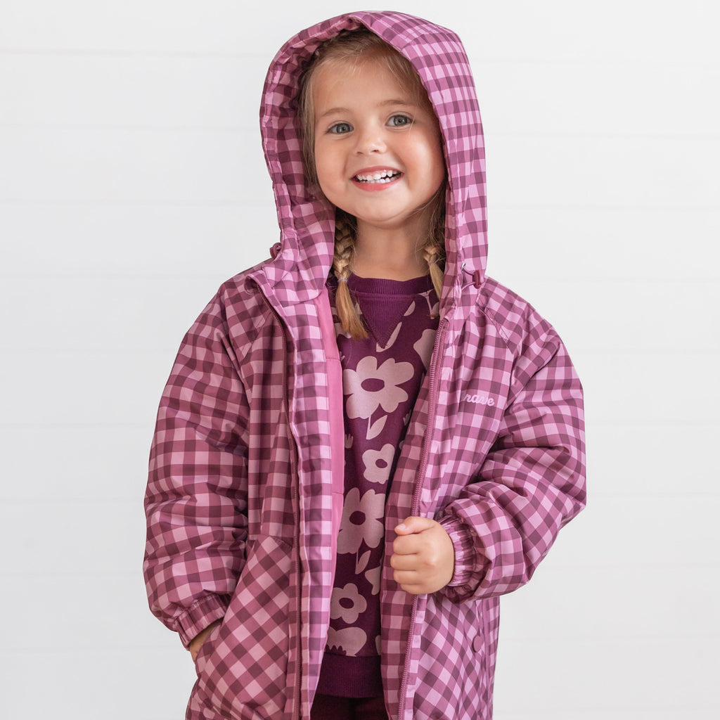 Deep Plum Gingham Puffer Jacket
