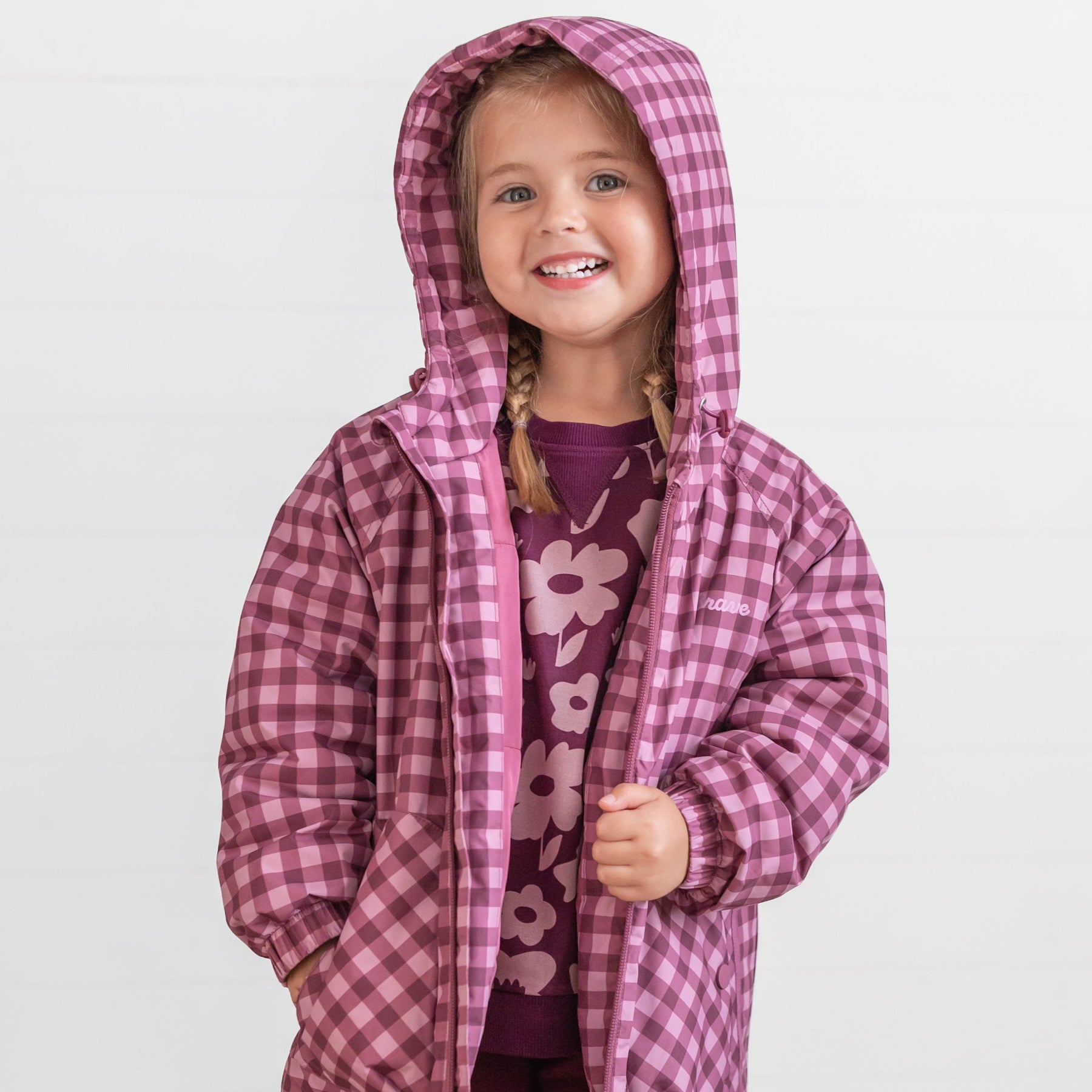 Deep Plum Gingham Puffer Jacket
