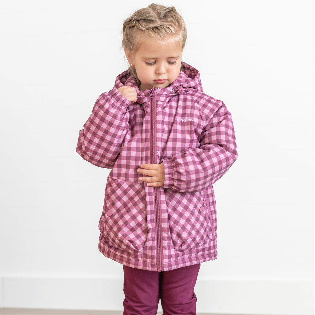 Deep Plum Gingham Puffer Jacket